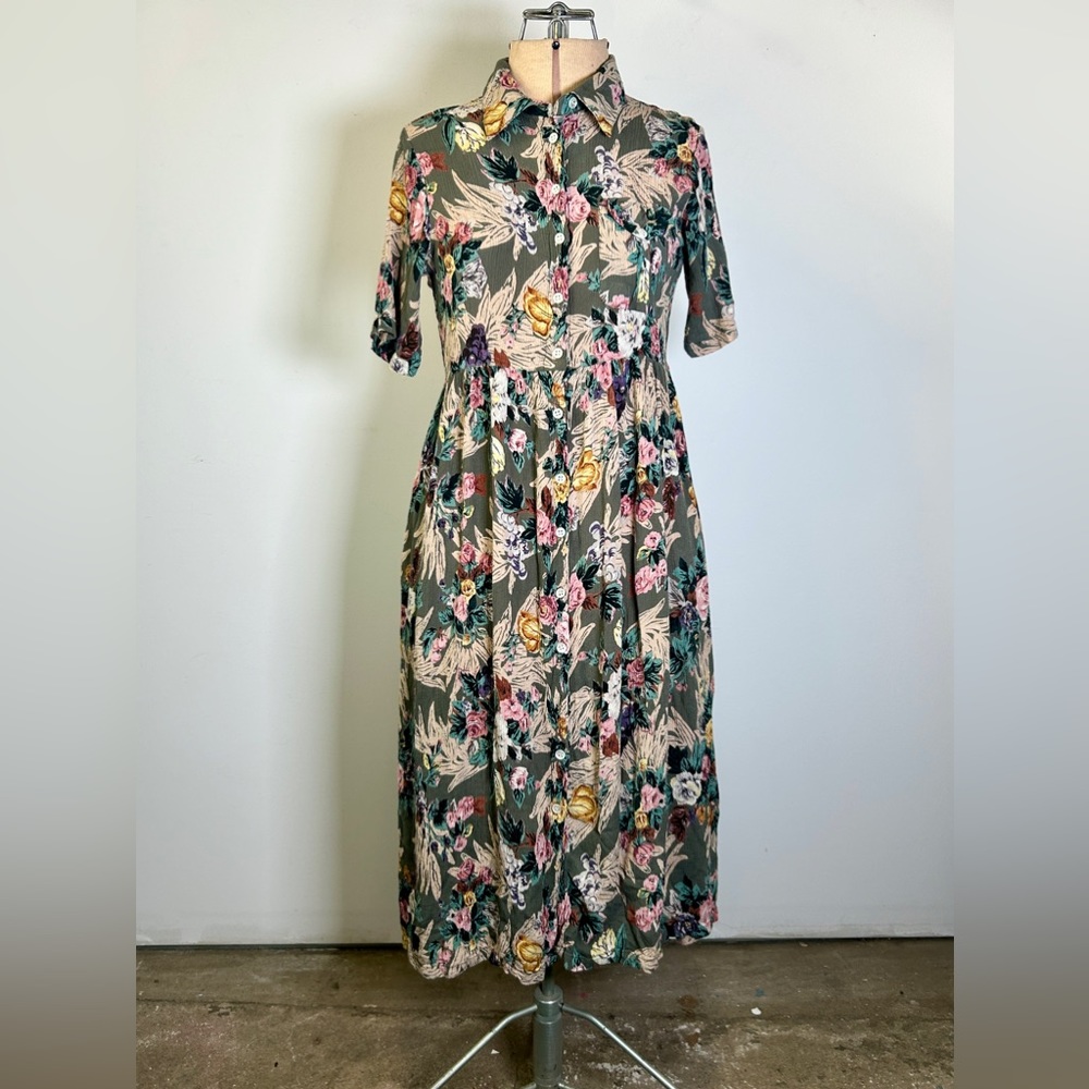 Vintage 90s Dusty Floral Collared Babydoll Dress by Together! Women’s Size 6P